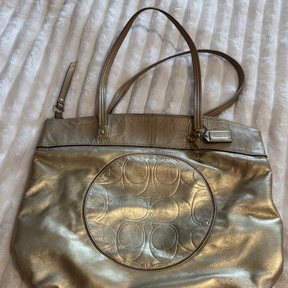 Coach Gold Metallic Tote with Embossed Design